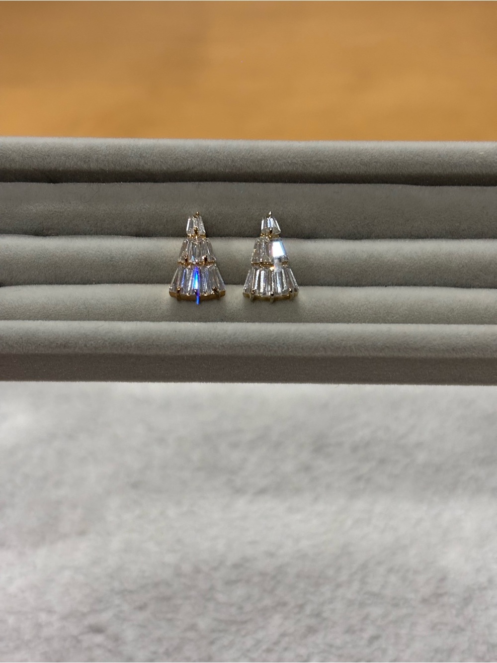 Baguette Crystal Tiered Stud Earrings - Art Deco Geometric Waterfall